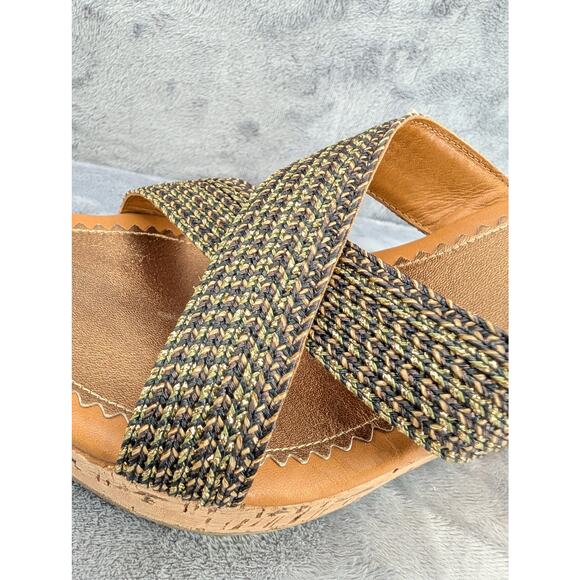 Eric Javits New York woven crisscross cork wedge 4" heels slip on made in Italy - Picture 3 of 8